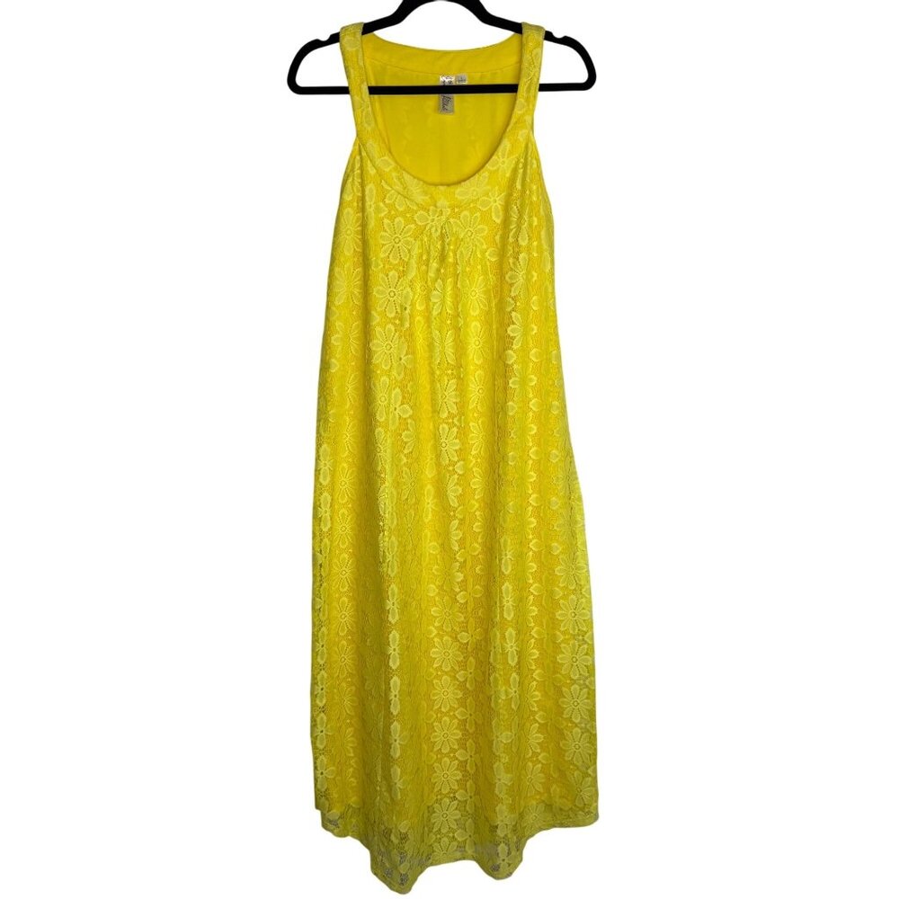 Yellow Floral Lace Maxi Dress Fully Lined Vacationcore Beach Summer Whimsy Boho